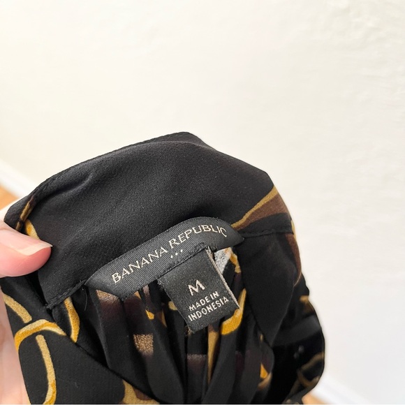 Banana Republic Dress Midi Pleated Black Horsebit Chain Print Medium M - Picture 6 of 14